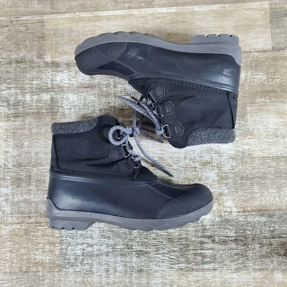 Sperry Port Alpine Boys Duck Boot Sz 4 M Black Round Toe Water Resistant Lace Up